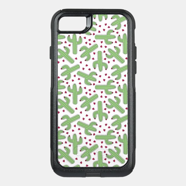 Illustrated Cactus & Pink Flowers Pattern Otterbox iPhone Case (Back)