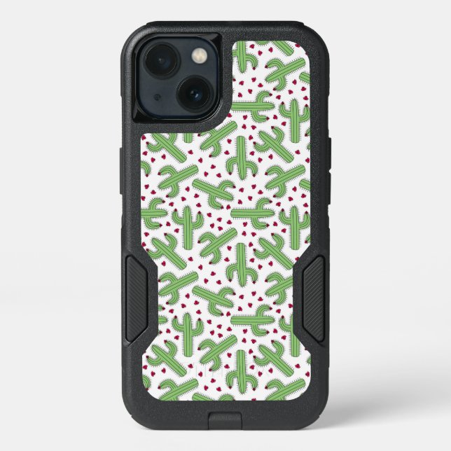 Illustrated Cactus & Pink Flowers Pattern Otterbox iPhone Case (Back)