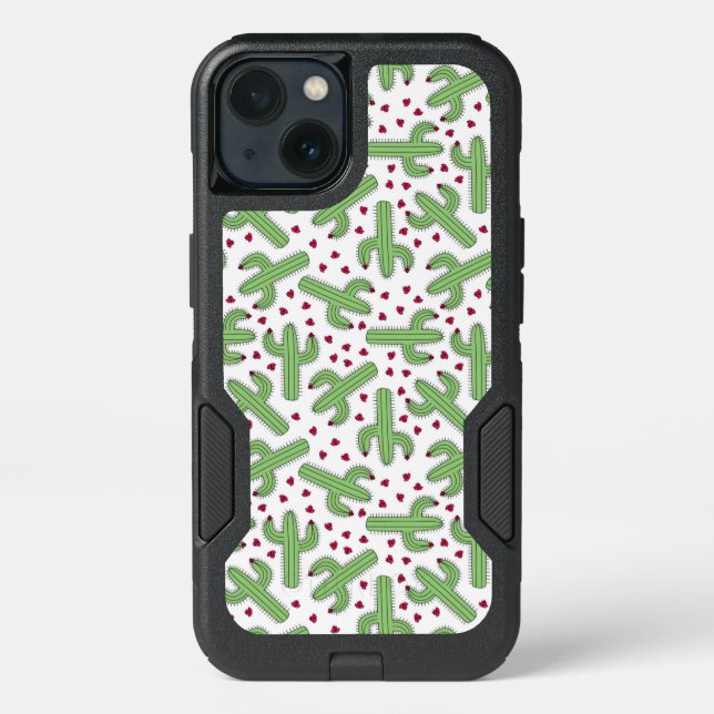 Illustrated Cactus & Pink Flowers Pattern Otterbox iPhone Case (Back)