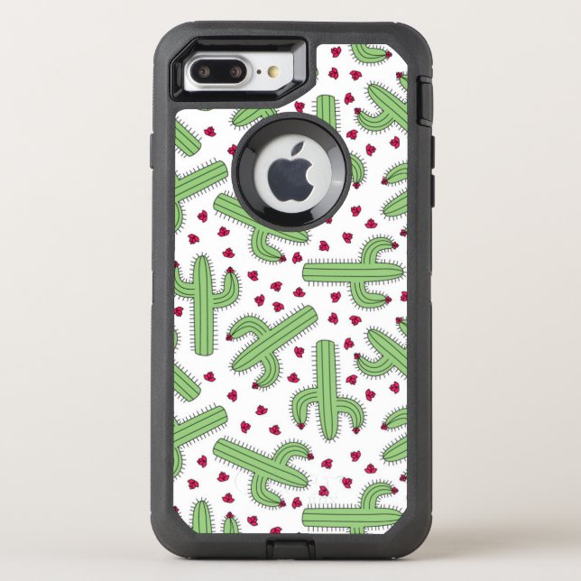 Illustrated Cactus & Pink Flowers Pattern Otterbox iPhone Case (Back)