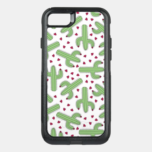 Illustrated Cactus & Pink Flowers Pattern Otterbox iPhone Case (Back)