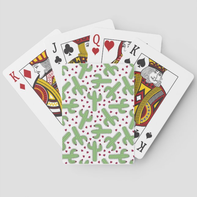 Illustrated Cactus & Pink Flowers Pattern Poker Cards (Back)