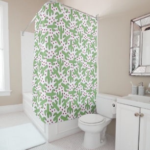Illustrated Cactus & Pink Flowers Pattern Shower Curtain