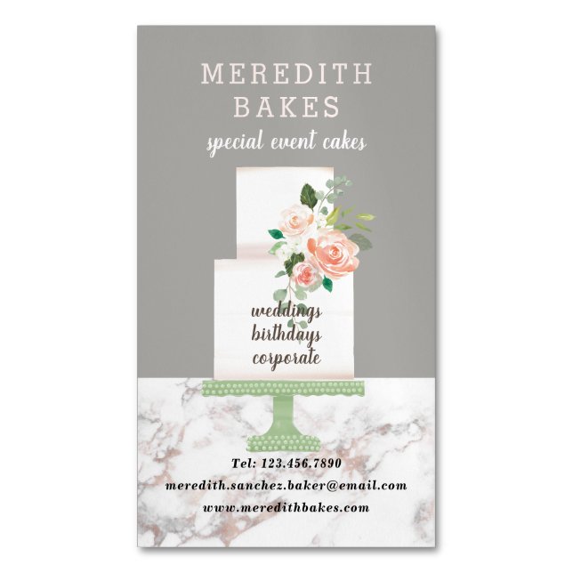 Illustrated Cake Designer Wedding Events Planner Business Card Magnet (Front Vertical)