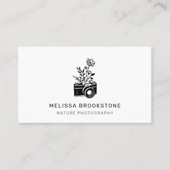Illustrated Camera And Flowers Nature Photography Business Card by PersonOfInterest at Zazzle