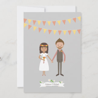 Illustrated Cartoon Couple Portrait Wedding Invitation