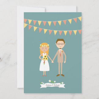 Illustrated Cartoon Couple Portrait Wedding Invitation