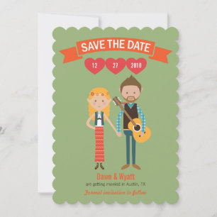 Illustrated Cartoon Couple Portrait Wedding Invitation