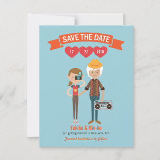 Illustrated Cartoon Couple Portrait Wedding Invitation