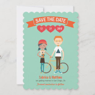 Illustrated Cartoon Couple Portrait Wedding Invitation