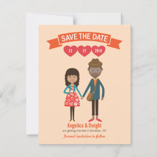 Illustrated Cartoon Couple Portrait Wedding Invitation
