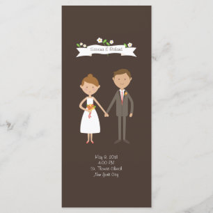 Illustrated Cartoon Couple Portrait Wedding Program