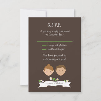 Illustrated Cartoon Couple Portrait Wedding RSVP Card