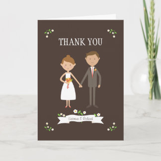 Illustrated Cartoon Couple Portrait Wedding Thank You Card