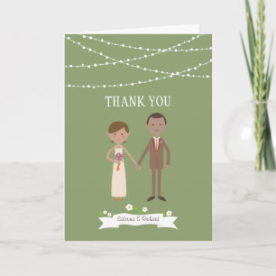 Illustrated Cartoon Couple Portrait Wedding Thank You Card