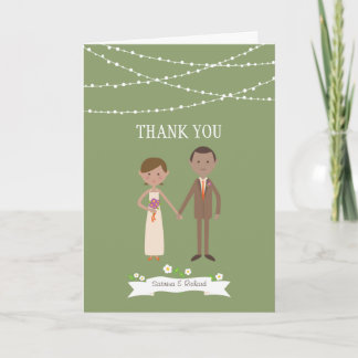 Illustrated Cartoon Couple Portrait Wedding Thank You Card