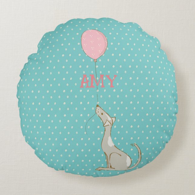 Illustrated Cartoon Dog Decor for Kids Round Pillow (Front)