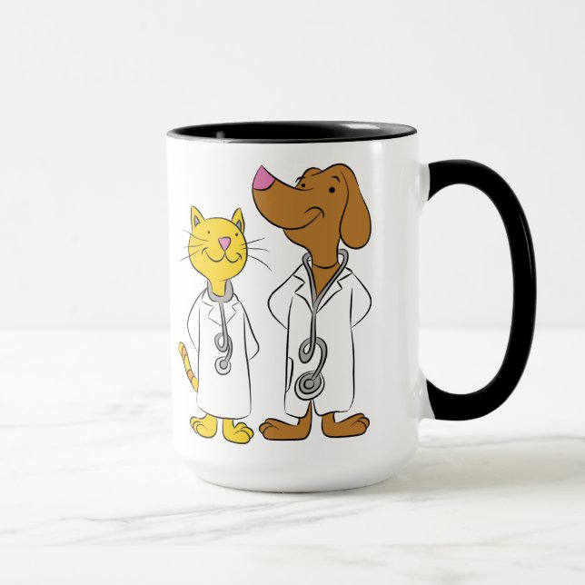 Illustrated cat and dog vets mug (Right)