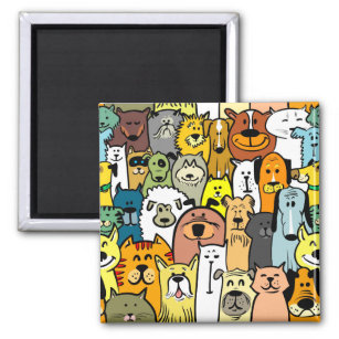 Illustrated cats and dogs magnet