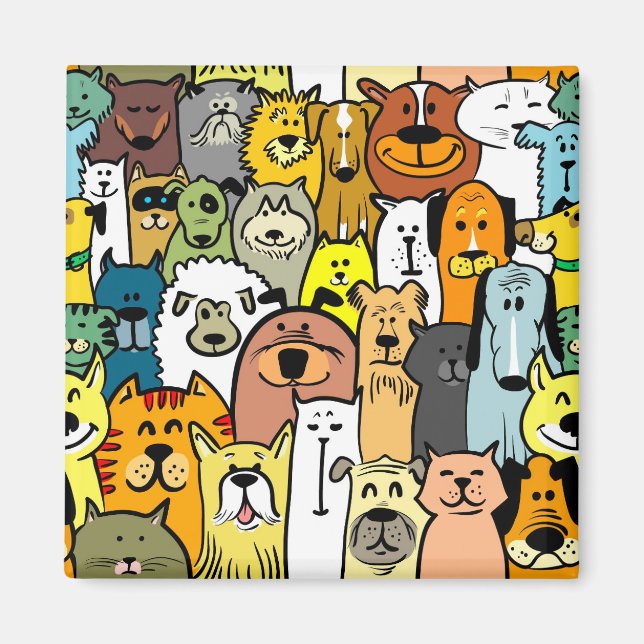 Illustrated cats and dogs magnet (Front)