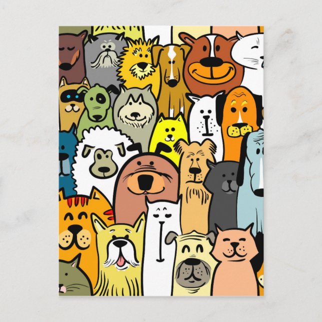Illustrated cats and dogs postcard (Front)