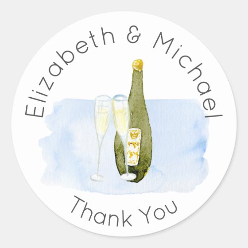 Illustrated Champagne Thank You Favor Packaging Classic Round Sticker