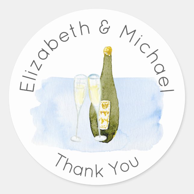 Illustrated Champagne Thank You Favor Packaging Classic Round Sticker (Front)