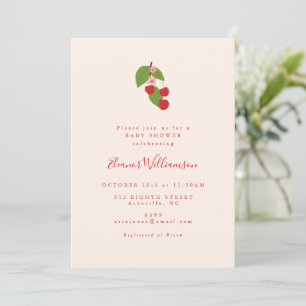 Illustrated Cherry Cream Elegant Baby Shower Invitation