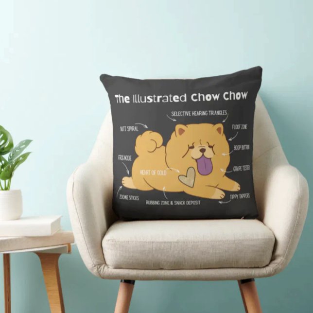 ILLUSTRATED CHOW  2 sizes Throw Pillow (Creator Uploaded)