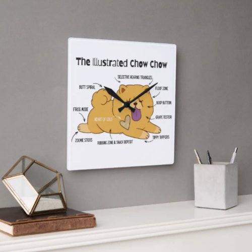 ILLUSTRATED CHOW  SQUARE WALL CLOCK