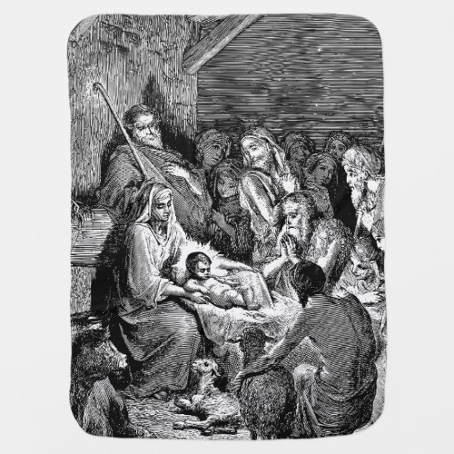 Illustrated Christmas Nativity Scene Baby Blanket