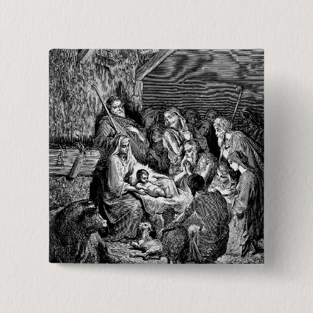 Illustrated Christmas Nativity Scene Button (Front)