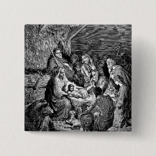 Illustrated Christmas Nativity Scene Button