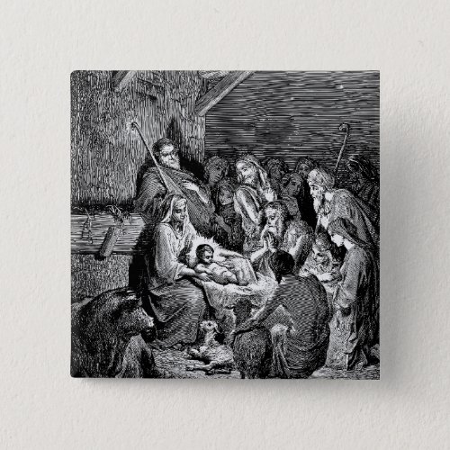 Illustrated Christmas Nativity Scene Button