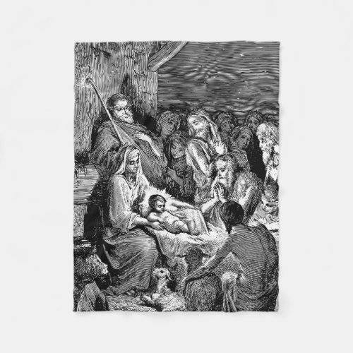 Illustrated Christmas Nativity Scene Fleece Blanket