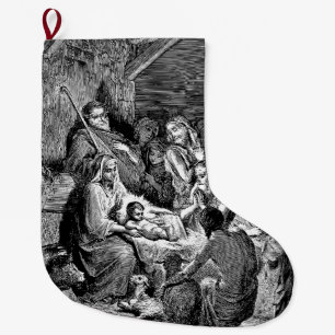 Illustrated Christmas Nativity Scene Large Christmas Stocking