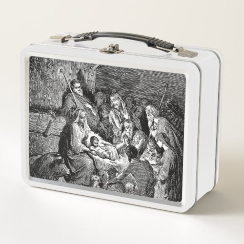 Illustrated Christmas Nativity Scene Metal Lunch Box