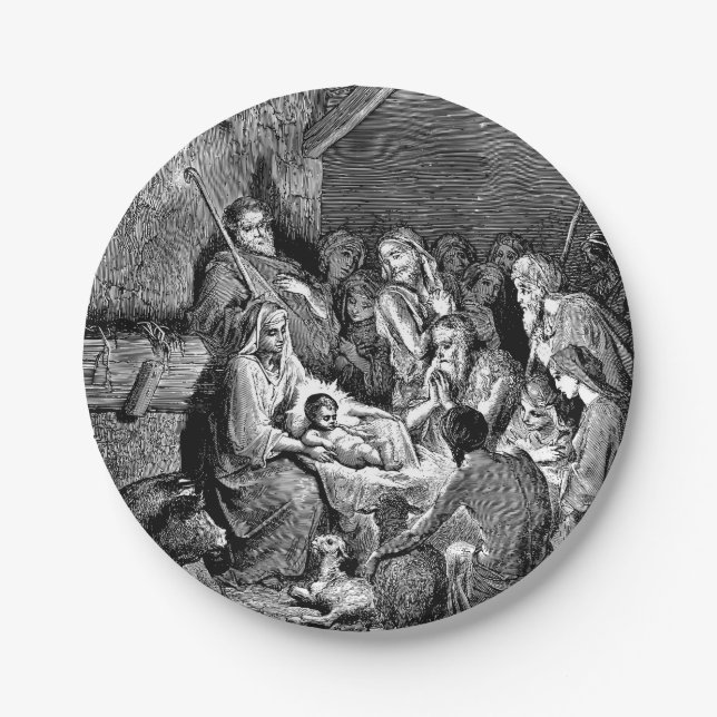 Illustrated Christmas Nativity Scene Paper Plates (Front)