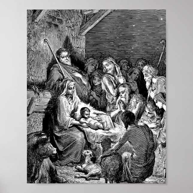 Illustrated Christmas Nativity Scene Poster (Front)