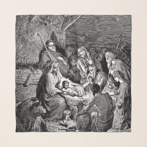 Illustrated Christmas Nativity Scene Scarf