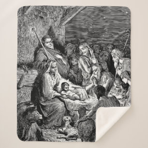 Illustrated Christmas Nativity Scene Sherpa Blanket