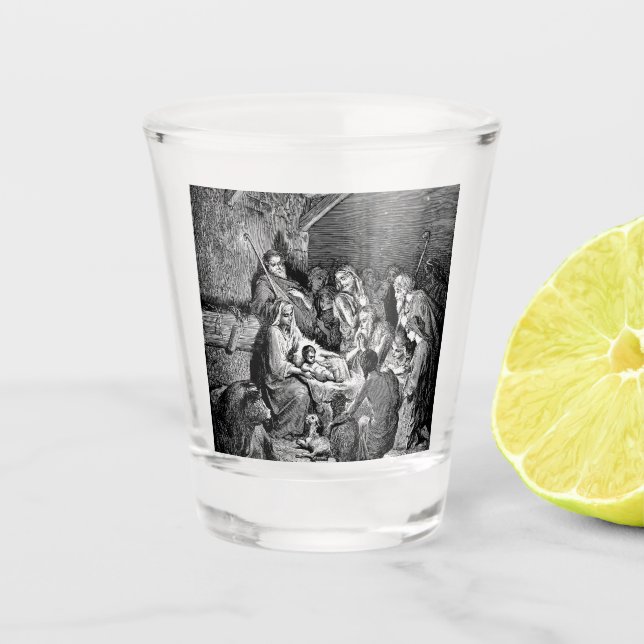 Illustrated Christmas Nativity Scene Shot Glass (Front)