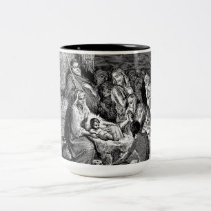 Illustrated Christmas Nativity Scene Two-Tone Coffee Mug