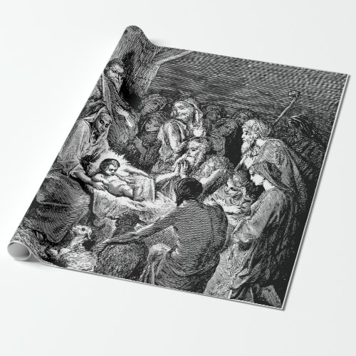 Illustrated Christmas Nativity Scene Wrapping Paper