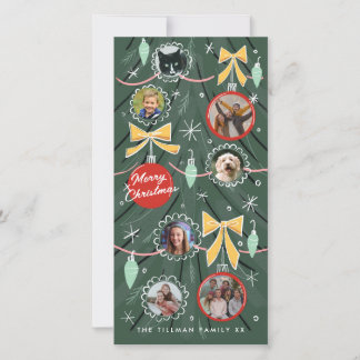 Illustrated Christmas Tree Photo Ornaments Holiday