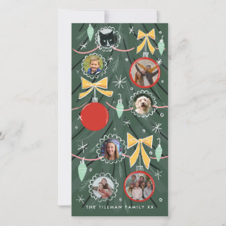 Illustrated Christmas Tree Photo Ornaments Holiday