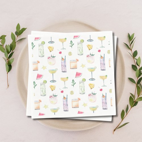 Illustrated Cocktail Hour Summer Wedding Napkins