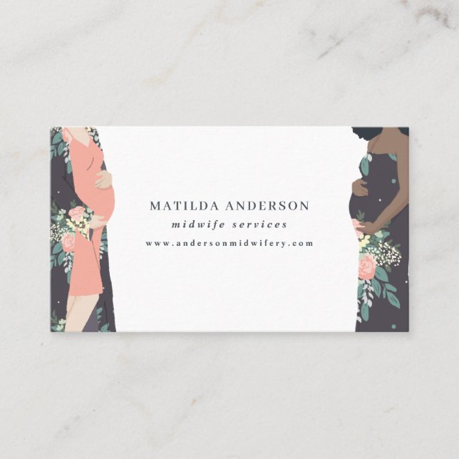 Illustrated colorful + floral midwife business card (Front)