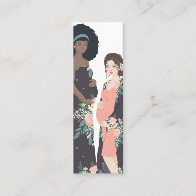 Illustrated colorful + floral midwife mini business card (Front)