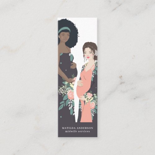 Illustrated colorful  floral midwife mini business card